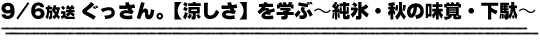 9/6放送「ぐっさん。【涼しさ】を学ぶ〜純氷・秋の味覚・下駄〜」