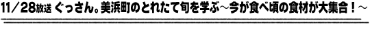 11/28放送「ぐっさん。美浜町のとれたて旬を学ぶ〜今が食べ頃の食材が大集合！〜」
