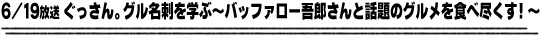 6/19放送「ぐっさん。グル名刺を学ぶ～バッファロー吾郎さんと話題のグルメを食べ尽くす！～」