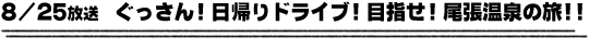 8/25放送　ぐっさん！日帰りドライブ！目指せ！尾張温泉の旅！！