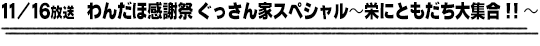 11/16放送　わんだほ感謝祭　ぐっさん家スペシャル～栄にともだち大集合！！～
