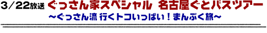 3/22放送　ぐっさん家スペシャル　名古屋ぐとバスツアー　〜ぐっさん流 行くトコいっぱい！まんぷく旅〜
