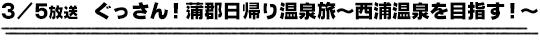 3/5放送　ぐっさん！蒲郡日帰り温泉旅〜西浦温泉を目指す！〜