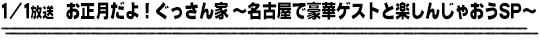 1/1放送　お正月だよ！ぐっさん家 〜名古屋で豪華ゲストと楽しんじゃおうＳＰ〜