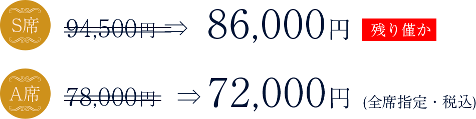 S席:86,000円　A席:72,000円　（全席指定・税込）