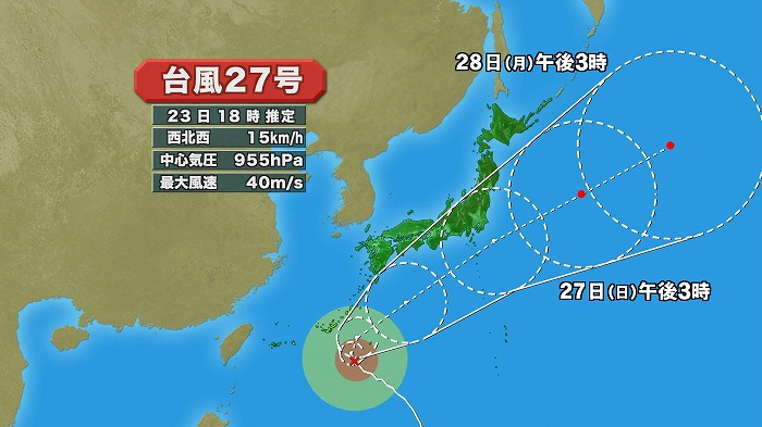 台風27号藤原で減速かジェットで加速か 転向後の予想進路に注目 東海テレビ ジョージの天気上々