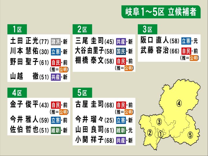 衆院選 岐阜 5選挙区に16人が立候補 自民王国 での知事選保守分裂の影響にも注目 東海テレビnews