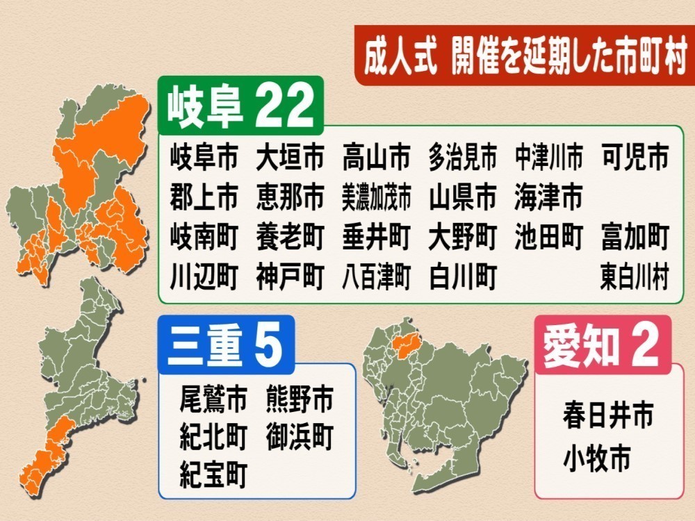 一生に一度の晴れ舞台 開催いつに 成人式延期の東海3県 29市町村 Gwや秋を予定している自治体も 東海テレビnews 一生に一度の晴れ舞台 開催いつに 成人式延期の東海3県 29市町村 Gwや秋を予定している自治体も 東海テレビnews